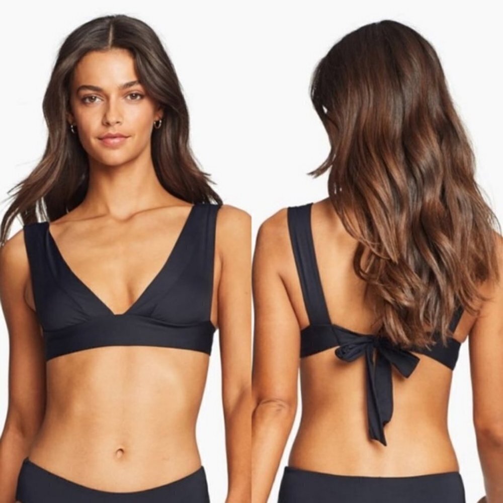 Vitamin A Magnolia V-Neck Bikini Top Black NWOT